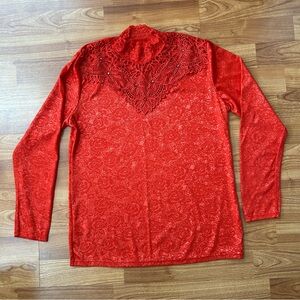 4/$15 Red Lace neck rhinestone top